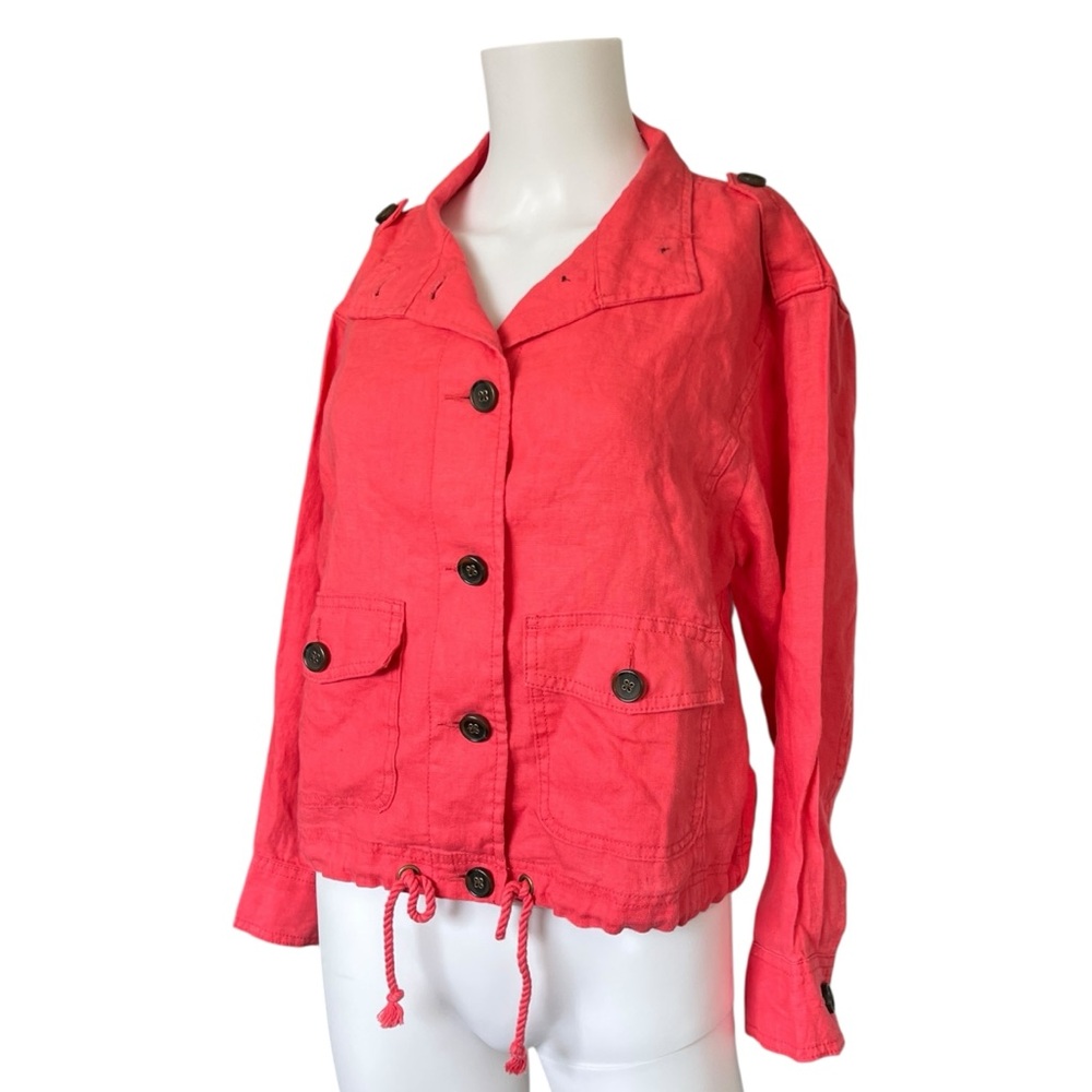 Talbots Pink Linen Jacket Colorful Button Front Womens Size P Petite
